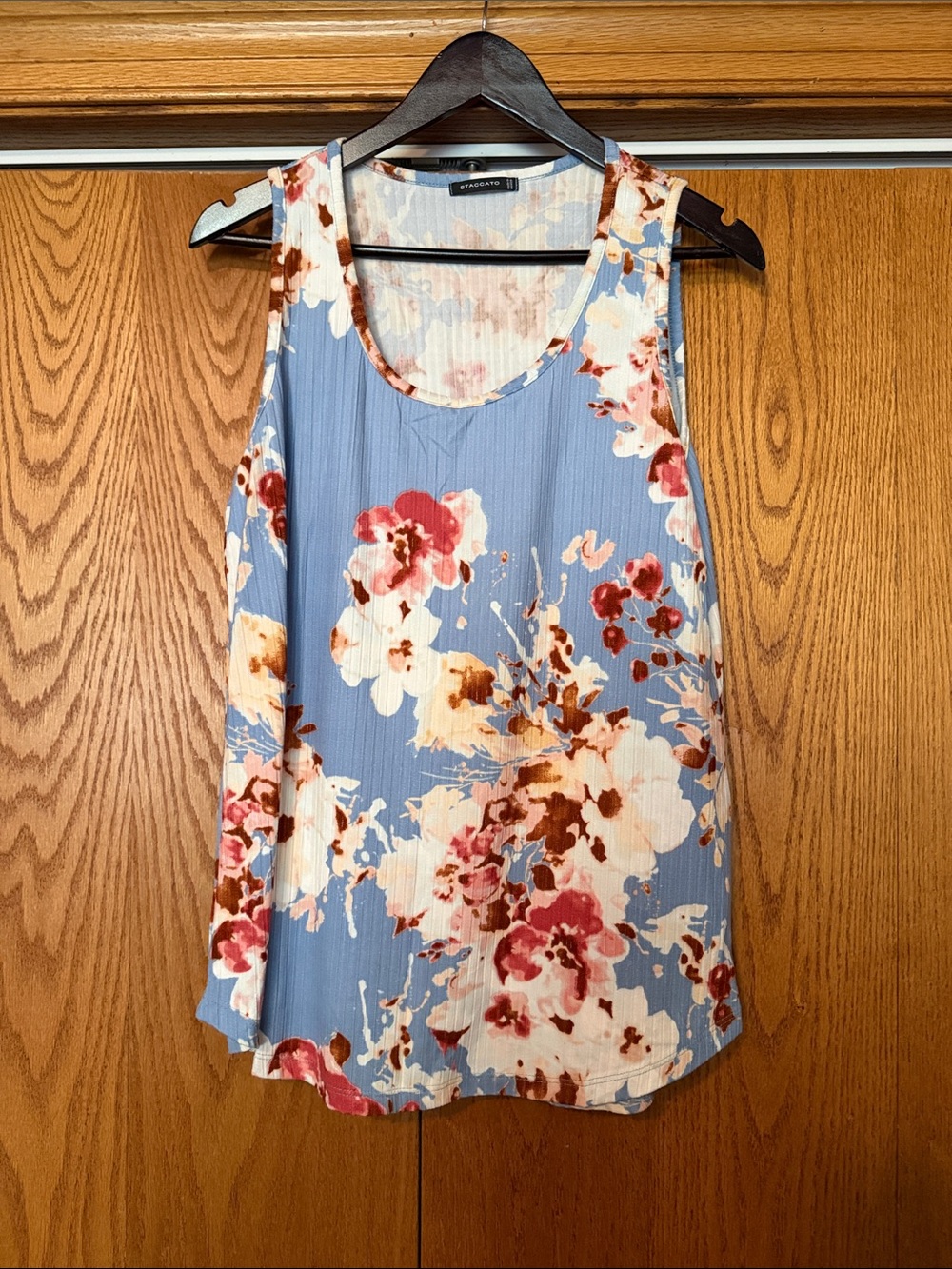 Staccato Light Blue Floral Scoop Neck Tank